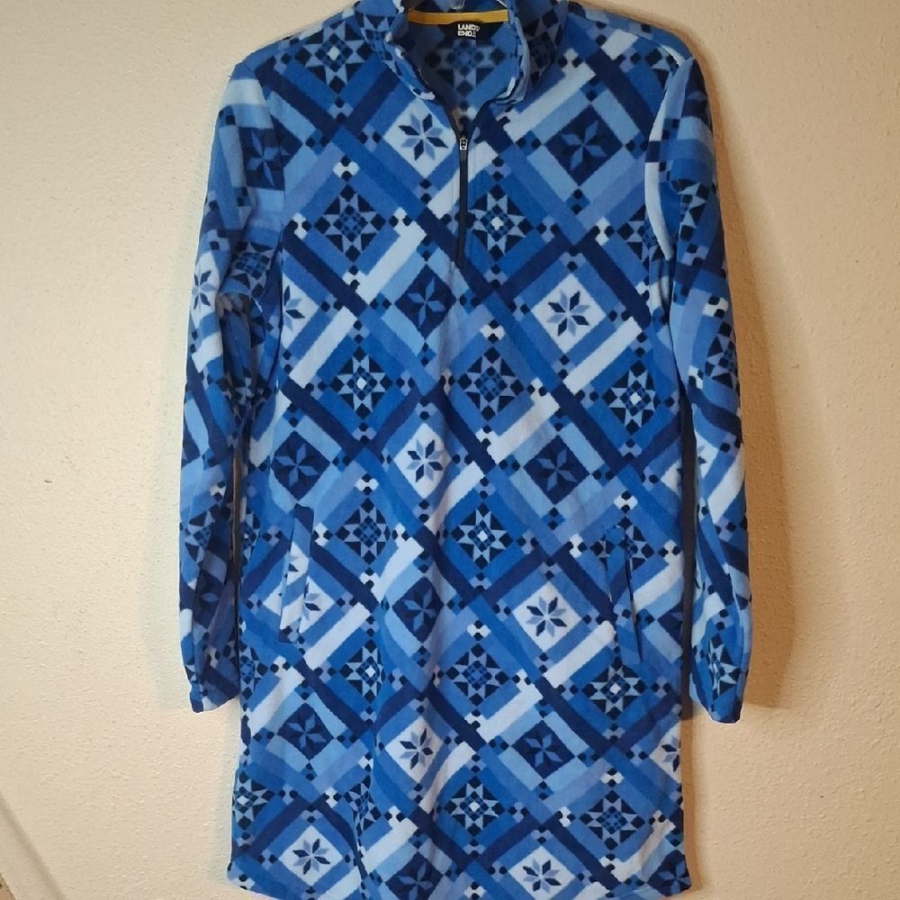 Lands' End Blue and Black Geometric Fleece Pullover Tunic size small